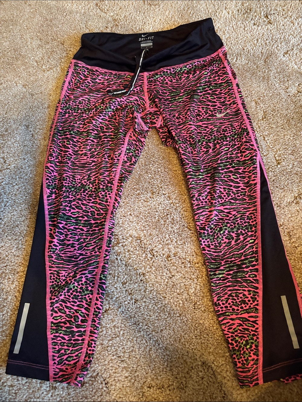 Nike Women’s Pink and Black Animal Print Dri-FIT Capri Leggings